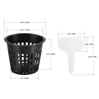 3 Inch Net Cup Pots Wide Lip Rim with Self Watering Wick & Plant Labels for Hydroponic Aquaponics System Mason Jar Bucket Box Container Garden Setup Orchid Vegetable Gardening Growing Baskets-Free Shipping