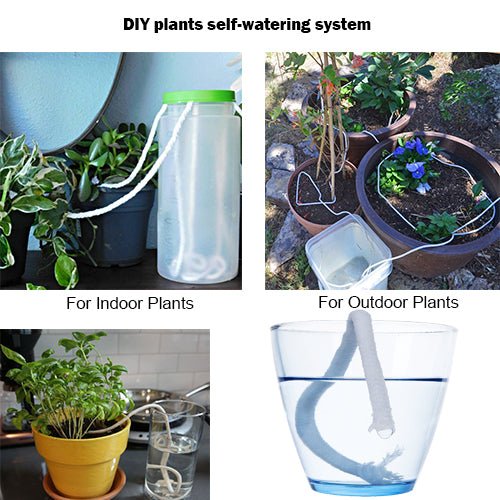 self watering device for potted plants ORIMERC 1/6 inch (4mm) Self watering Wick Cord for Vacation Self-watering Planter Pots DIY Automatic Watering Device System Potted Plant Sitter-Free