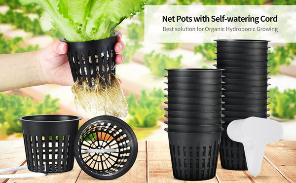 net pots for plants 3 Inch Net Cup Pots Wide Lip Rim with Self Watering Wick & Plant Label – Orimerc